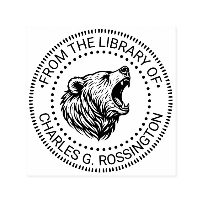 Bear Head Baring Teeth Library Book Name #2 Self-inking Stamp (Design)