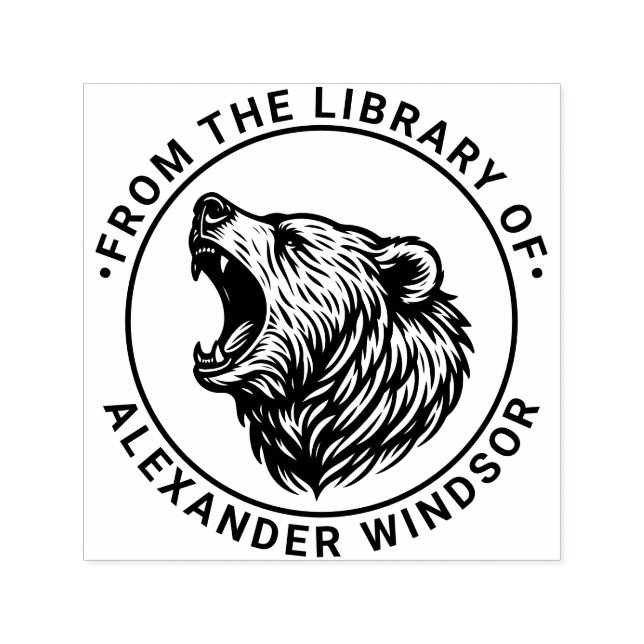 Bear Head Baring Teeth Library Book Name Self-inking Stamp (Design)