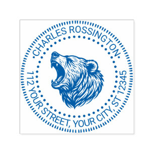 Bear Head Baring Teeth Name Return Address Self-inking Stamp