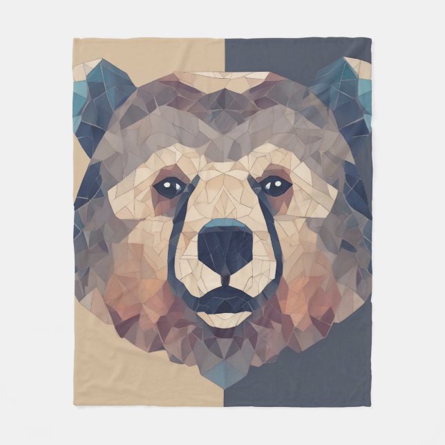 Bear Head Low Poly Design Fleece Blanket (Front)