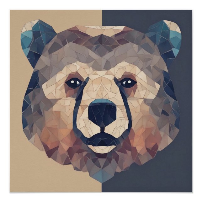 Bear Head Low Poly Design Poster (Front)