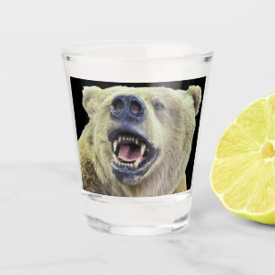 Bear head open mouth growl wild animal shot glass