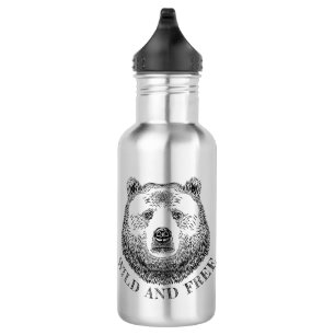 Bear Head, Wild And Free, Hand Drawn Illustration 532 Ml Water Bottle