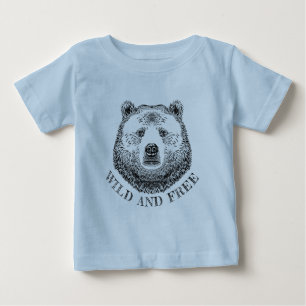 Bear Head, Wild And Free, Hand Drawn Illustration Baby T-Shirt