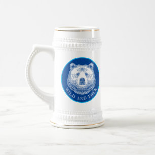 Bear Head, Wild And Free, Hand Drawn Illustration Beer Stein