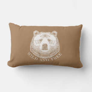 Bear Head, Wild And Free, Hand Drawn Illustration Lumbar Pillow