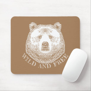 Bear Head, Wild And Free, Hand Drawn Illustration Mouse Pad