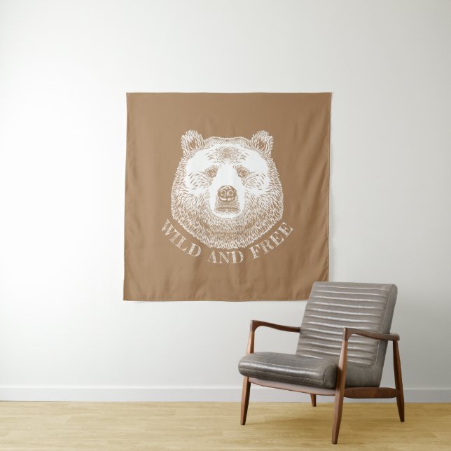 Bear Head, Wild And Free, Hand Drawn Illustration Tapestry (In Situ)