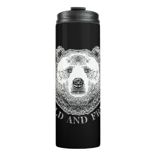 Bear Head, Wild And Free, Hand Drawn Illustration Thermal Tumbler