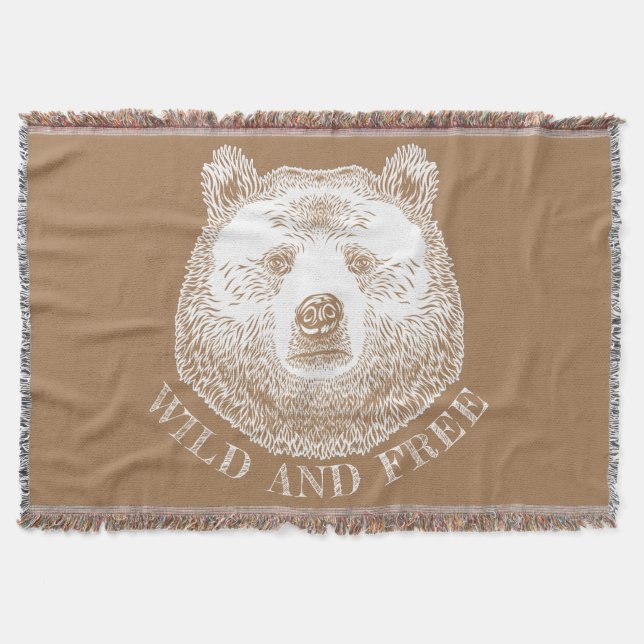 Bear Head, Wild And Free, Hand Drawn Illustration Throw Blanket (Front)