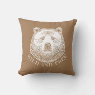 Bear Head, Wild And Free, Hand Drawn Illustration Throw Pillow