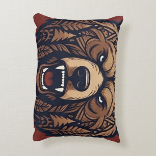 Bear Head Wild Tribal Art Accent Pillow