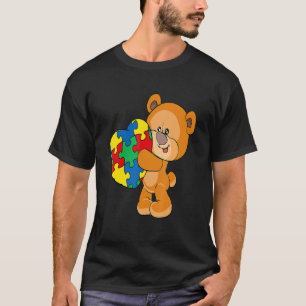 Bear Heart Puzzle Piece Autism Awareness Boys Girl T-Shirt