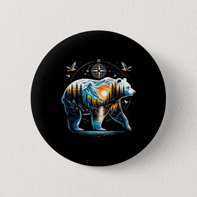 Bear Hiking Grizzly Bear Camping Camper  2 Inch Round Button (Front)