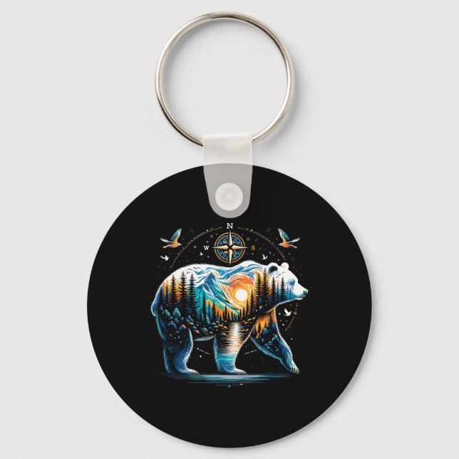 Bear Hiking Grizzly Bear Camping Camper  Keychain (Front)
