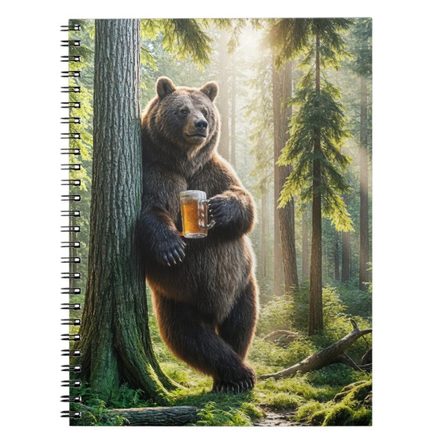 Bear Holding a Beer In Forest Notebook (Front)