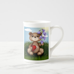 Bear Holding Bouquet Flower-30926 Bone China Mug