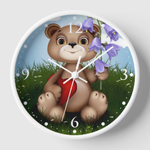 Bear Holding Bouquet Flower-30926 Clock