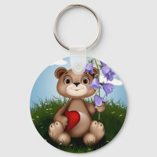 Bear Holding Bouquet Flower-30926 Keychain