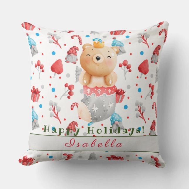 Bear Holidays Customize Text and Name 20"X20" Throw Pillow (Front)