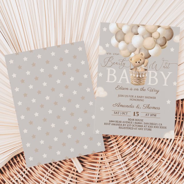 Bear Hot Air Balloon Bearly Wait Baby Shower Invitation (Creator Uploaded)
