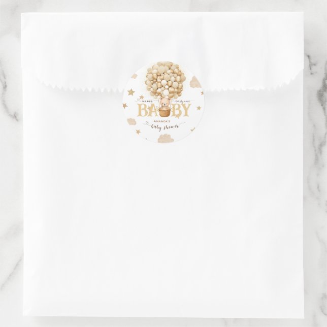 Bear Hot Air Balloons Beige Neutral Classic Round Sticker (Bag)