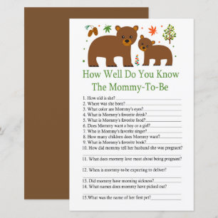Bear How well do you know baby shower game