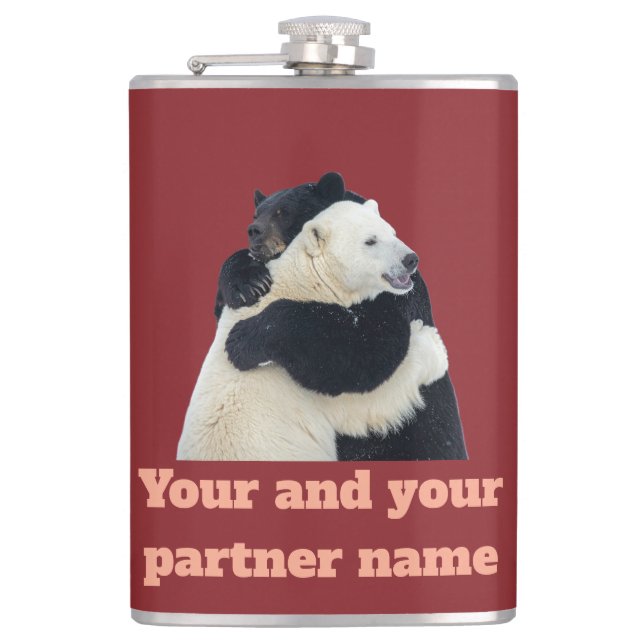 Bear Hug Love (Customizable) Hip Flask (Front)