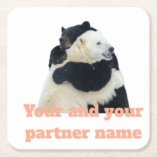 Bear Hug Love (Customizable) Square Paper Coaster