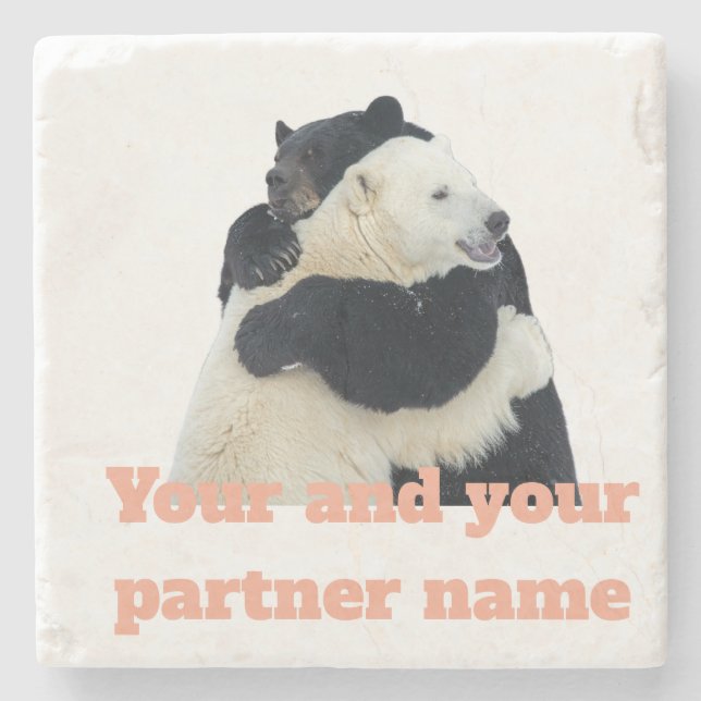 Bear Hug Love (Customizable) Stone Coaster (Front)