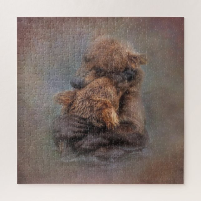 Bear hug pastel contemporary animal art jigsaw puzzle (Vertical)