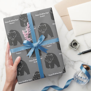 Bear Hunt Birthday Rustic Grey Custom Message Wrapping Paper
