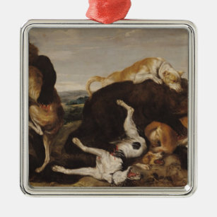 Bear Hunt or, Battle Between Dogs and Bears Metal Ornament