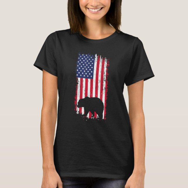Bear Hunting American Usa Flag T-Shirt (Front)