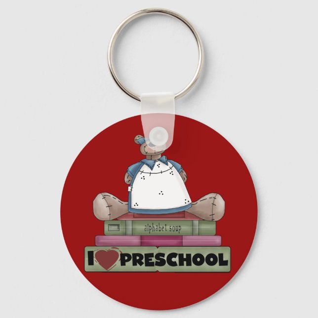 Bear I Love Preschool Tshirts and Gifts Keychain (Front)