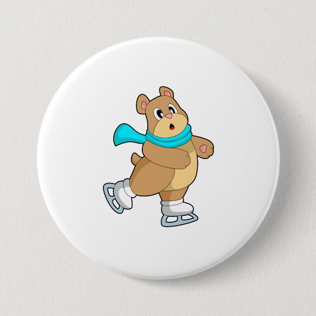 Bear Ice skating Ice skates 3 Inch Round Button (Front)