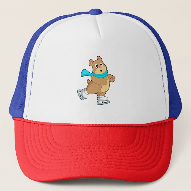 Bear Ice skating Ice skates Trucker Hat (Front)