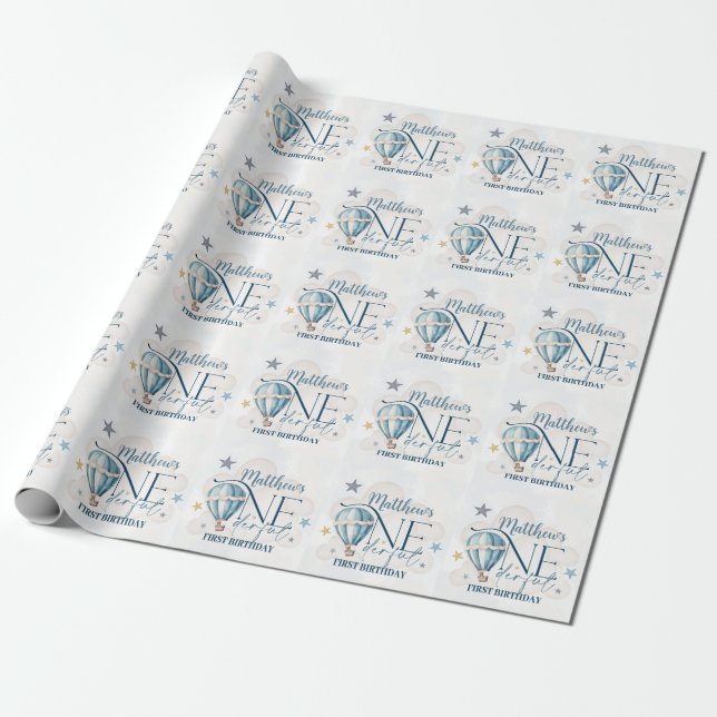 Bear in a Balloon Matte Wrapping Paper (Unrolled)