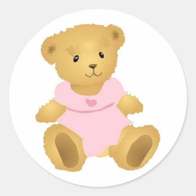 Bear in a Pink Dress Classic Round Sticker (Front)