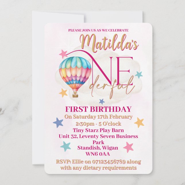 Bear in a Pink Hot Air Balloon Invitations (Front)