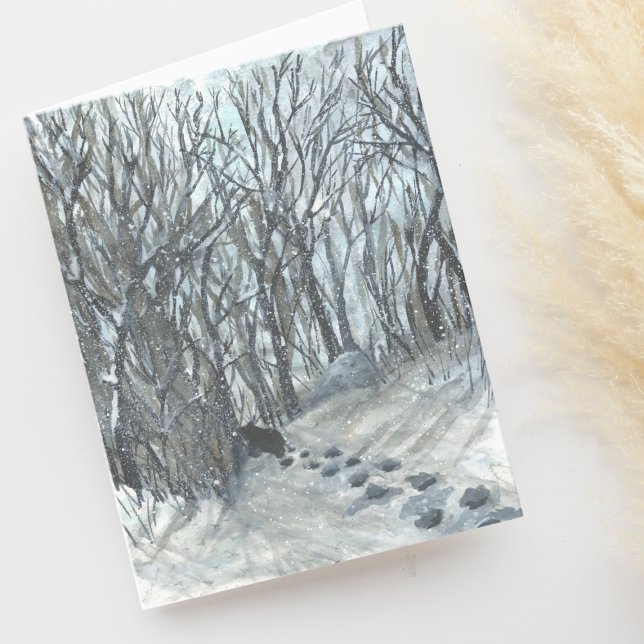 Bear in a Snowy Forest Watercolor Blank Thank You Card (Creator Uploaded)