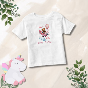 Bear in Airplane Daddy's Co-Pilot Girl Gift Toddler T-shirt