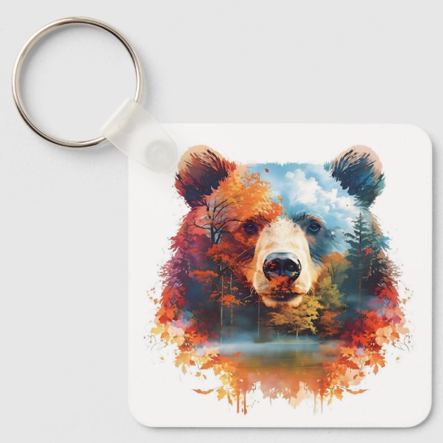 Bear in an Autumn Forest Keychain (Front)