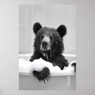 Bear in Bathtub Art Print, Funny Bathroom Poster