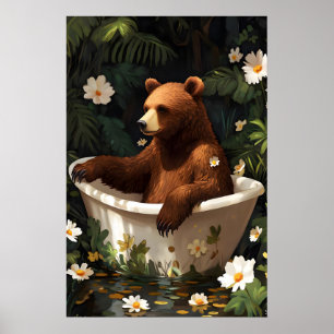 Bear In Bathtub Poster, Funny Animal Poster, Bear Poster