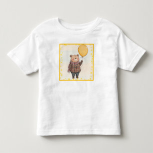 Bear in Brown Plaid Sweater with Yellow Balloon