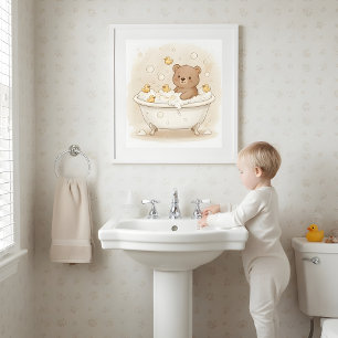 Bear in Bubble Tub Kids Bathroom Wall Art