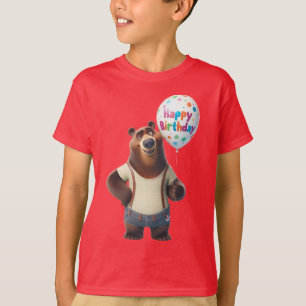 Bear in Denim Shorts, Happy Birthday, by Natasha T-Shirt