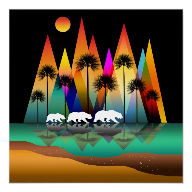 Bear In Forest Modern Mountains Poster (Front)