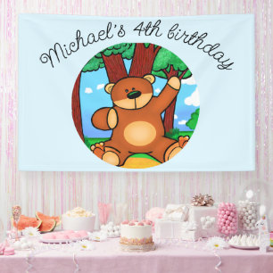 Bear in grassland birthday banner